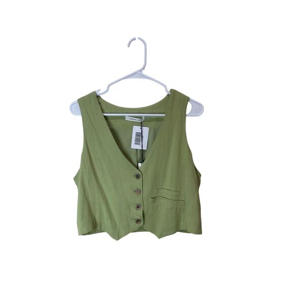 Mustard Seed NWT Sz M Linen Blend Vest Top Green Sleeveless Tank Top Button - Picture 1 of 5